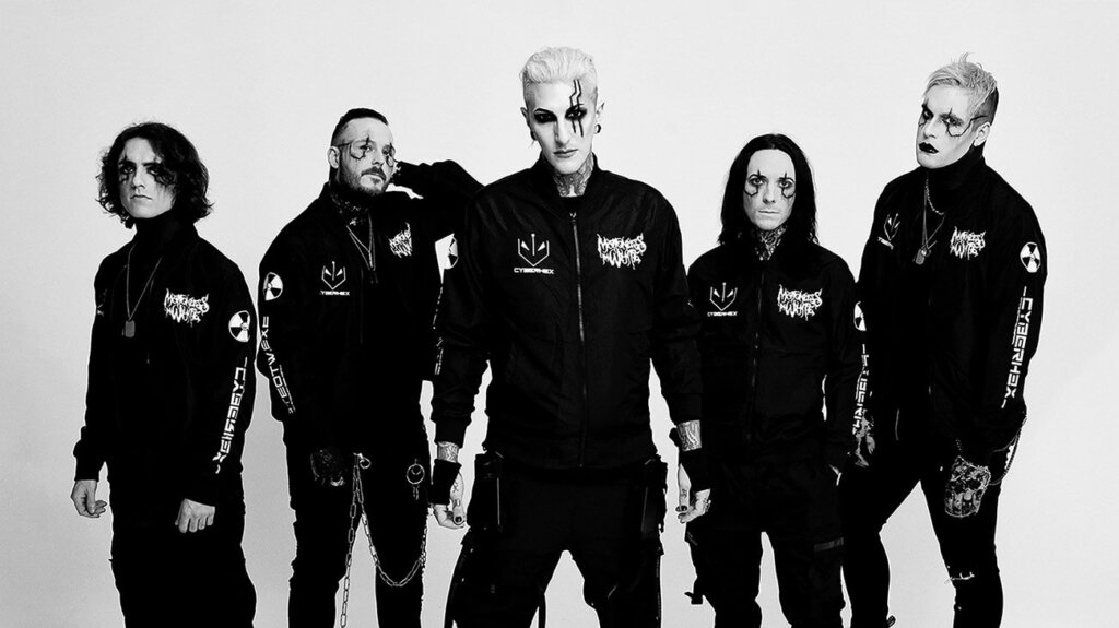 Band members from Motionless in White posing against a plain white background.