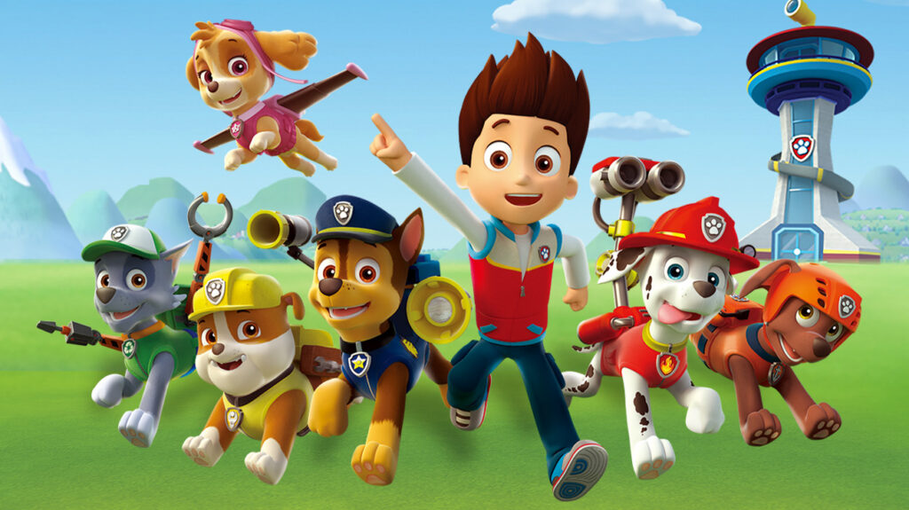 PAW Patrol characters are featured in a promotional image.